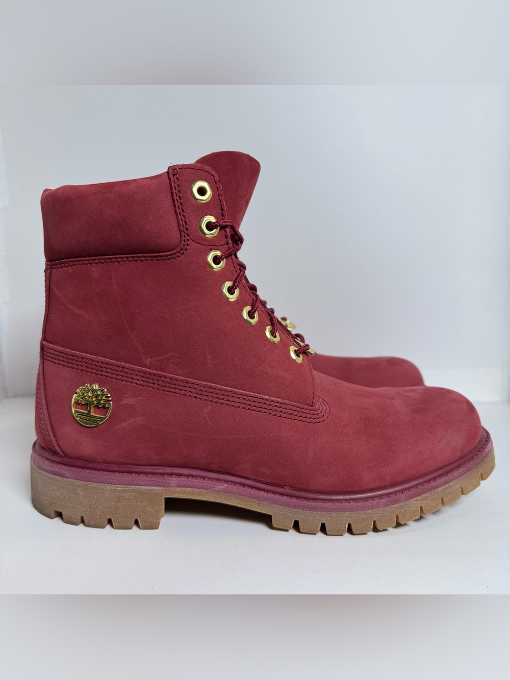 Timberland 6-Inch Premium Burgundy Boots Mens 9.5 Waterproof Soft Nubuck Leather
